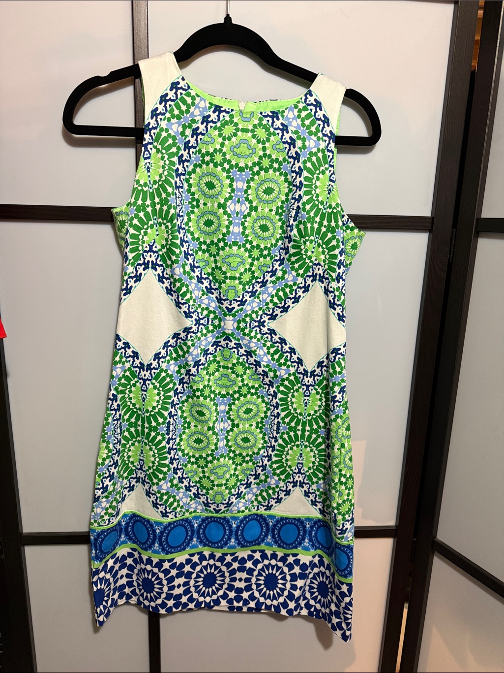 London Times Blue And Green Printed Sleeveless Shift Dress